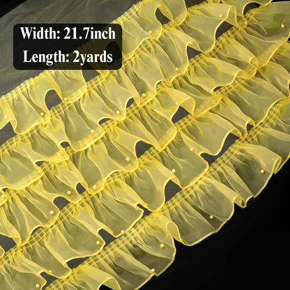 Ruffle Lace Trim 18 Inch Wide Ruffle 5-Layer Pleated Mesh Ribbon for Wedding Decor, Bridal Crafts, Costume Sewing (Yellow)