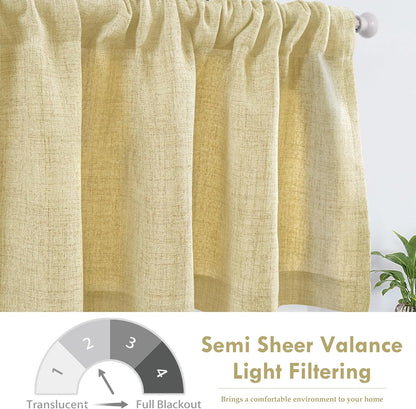 DriftAway Linen Textured Curtain Valances for Windows Light Filtering 3 Inch Rod Pocket Farmhouse Country Rustic Kitchen Valances for Bedroom Living Room Bathroom 14 inch Length Yellow