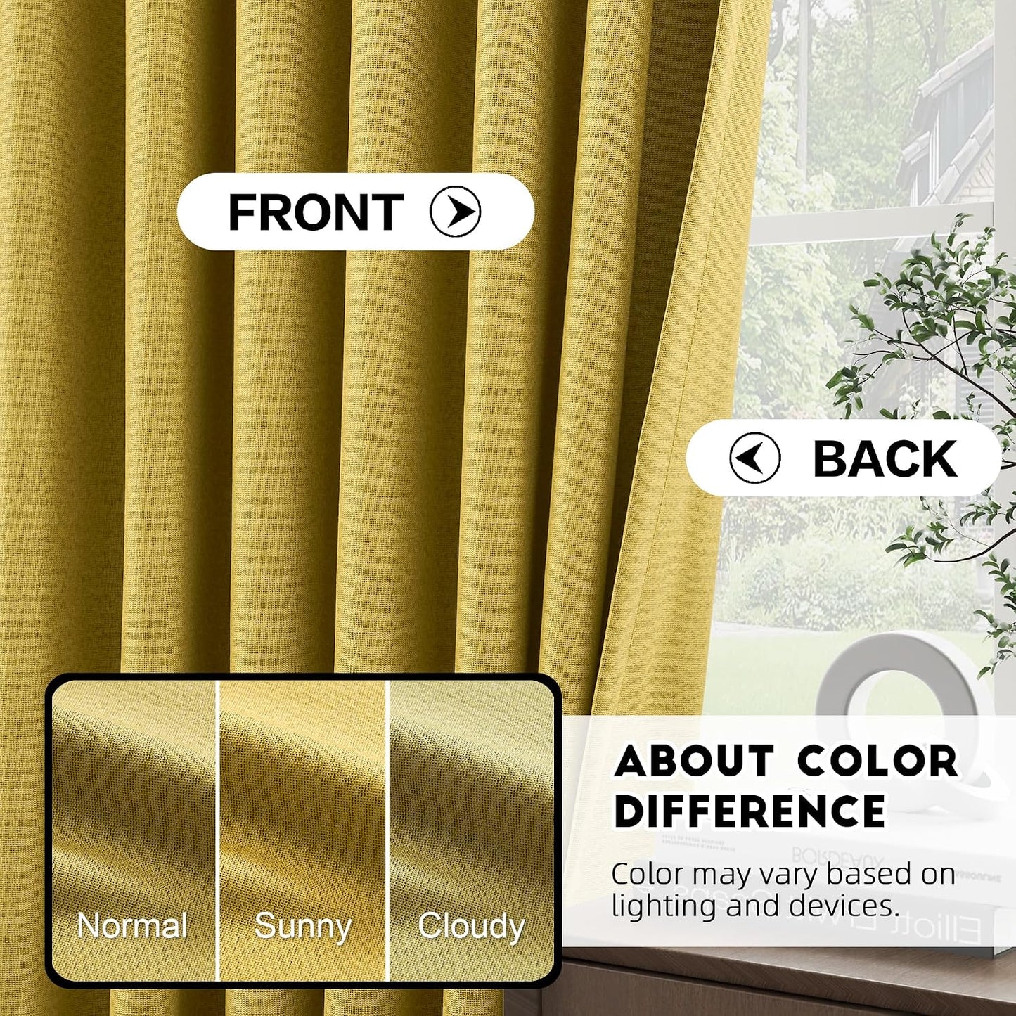 Gold Yellow Pinch Pleated Curtains 84 Inch Length Full Blackout Linen Blend Window Curtains for Living Room Bedroom Thermal Insulated Room Darkening Drapes 1 Panel 60"x84"