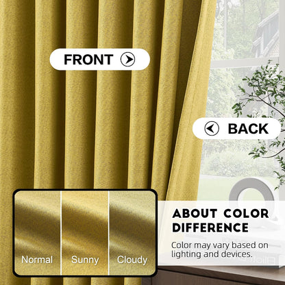 Gold Yellow Pinch Pleated Curtains 84 Inch Length Full Blackout Linen Blend Window Curtains for Living Room Bedroom Thermal Insulated Room Darkening Drapes 1 Panel 60"x84"