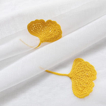 Yellow Sheer Curtains 84 Inches Long Embroidered Leaf Patterned Linen Look Floral Semi Sheer Curtain for Kids Bedroom Living Room Grommet Voile Drapes 2 Panels