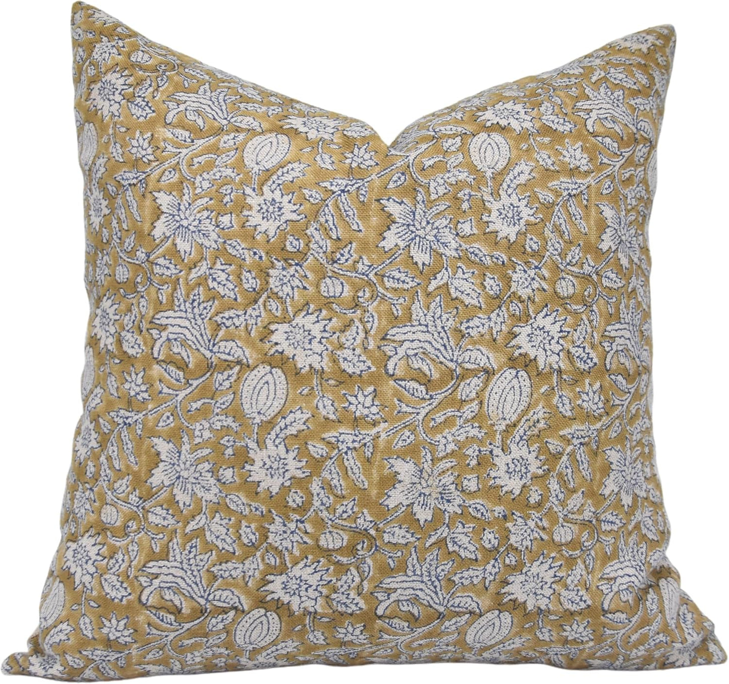 Pillow Covers Handmade Block Print Thick Linen 20X20 Throw Pillowcase Cushion Cover with Zipper for Sofa, Couch, Bed, Fall Decoration, Boho Home Decor, Manikarnika, Light Mustard