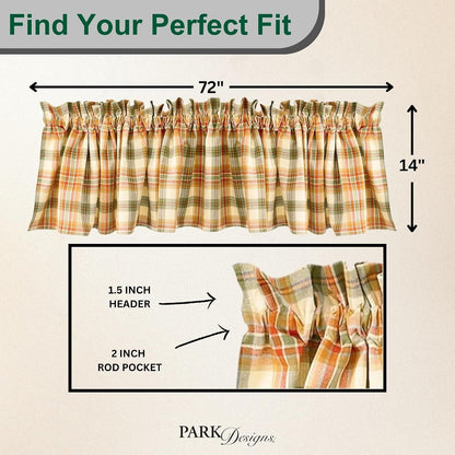 Park Designs Farmhouse Kitchen Valances for Windows - Lemon Pepper | Fall Decor Window Valance Curtains | Plaid Curtain Valances for Windows | Ideal for BOHO Living Rooms & Bathrooms | 72" x 14"