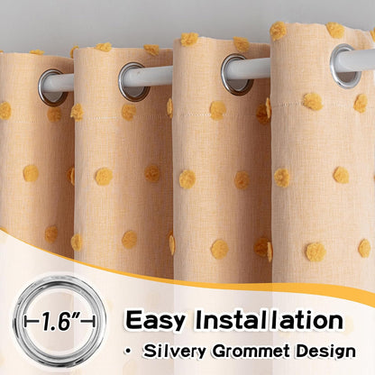 MYSKY HOME 90 Inches Long Living Room Curtains with Yellow Pom Pom Sheer Nursery Curtain Kids Blackout Drapes for Bedroom Double Layer Room Darkening Window Panels Grommet, Yellow, 52" Wide, 2 Pieces