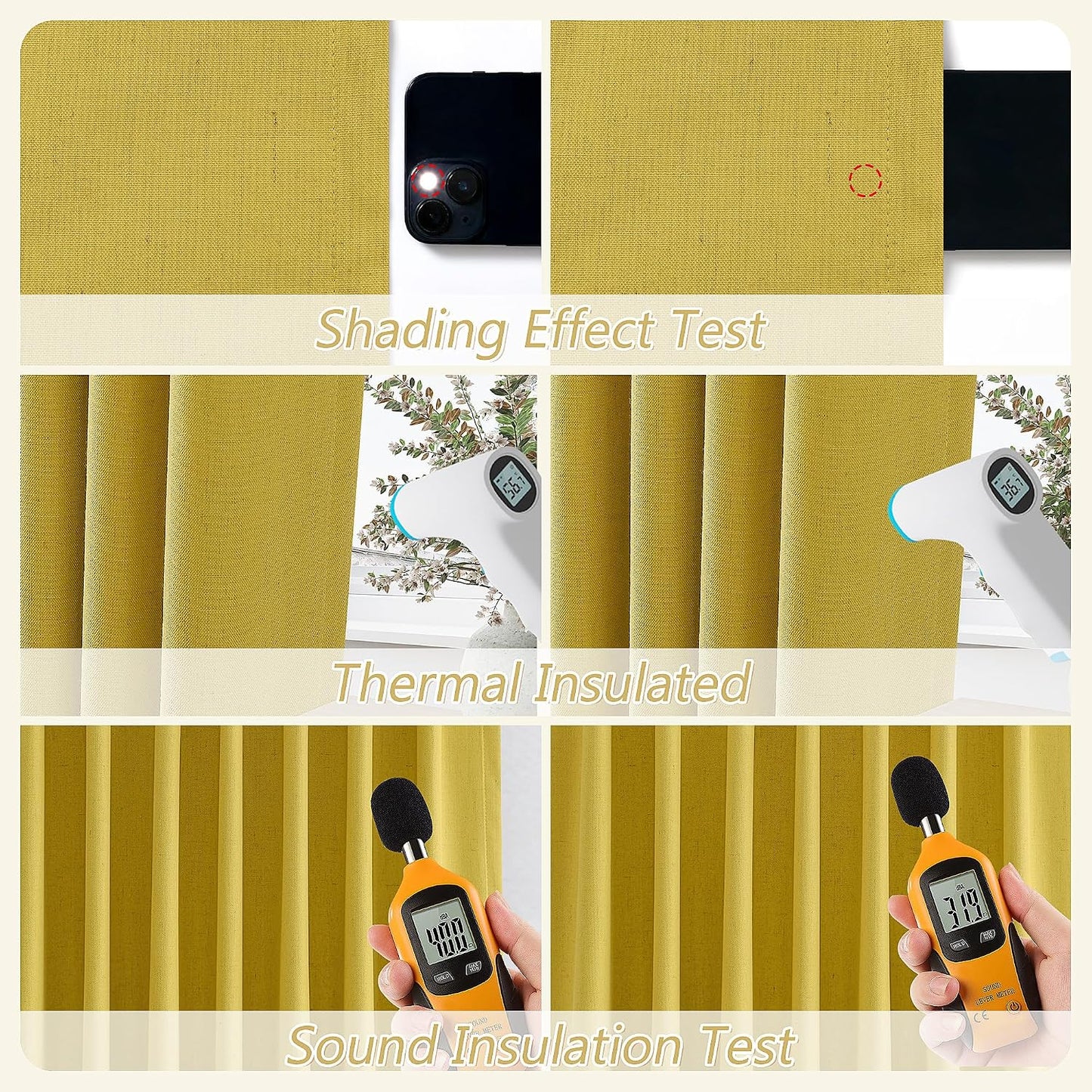 Guken 100% Blackout Curtains 84 Inch Length 2 Panels Set for Living Room Bedroom Back Tab Thermal Insulated Black Out Linen Drapes Room Darkening Celery Yellow,52x84