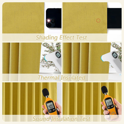 Guken 100% Blackout Curtains 84 Inch Length 2 Panels Set for Living Room Bedroom Back Tab Thermal Insulated Black Out Linen Drapes Room Darkening Celery Yellow,52x84