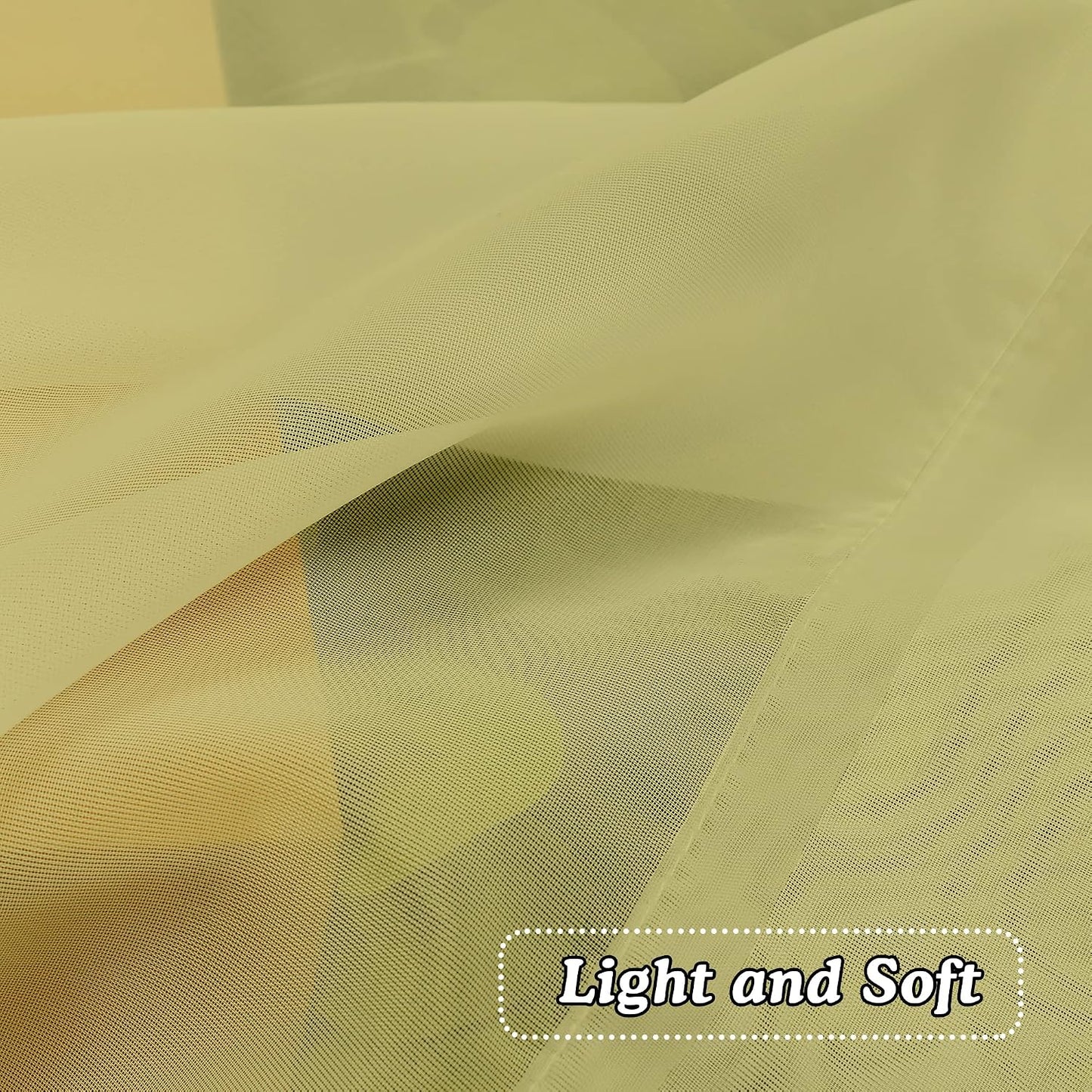 OVZME Mustard Yellow Half Window Sheer Curtains, Modern Top Dual Rod Pocket Light Filtering Voile Drapes for Small Window Cafe Sheer Curtains 2 Panels, 42W x 14L Inch