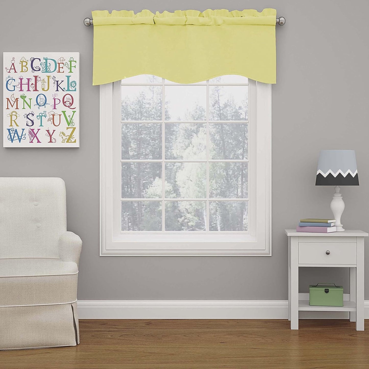 ECLIPSE Kendall Modern Scalloped Valance Rod Pocket Window Curtain for Kitchen or Bathroom, 42" x 18", Lemon