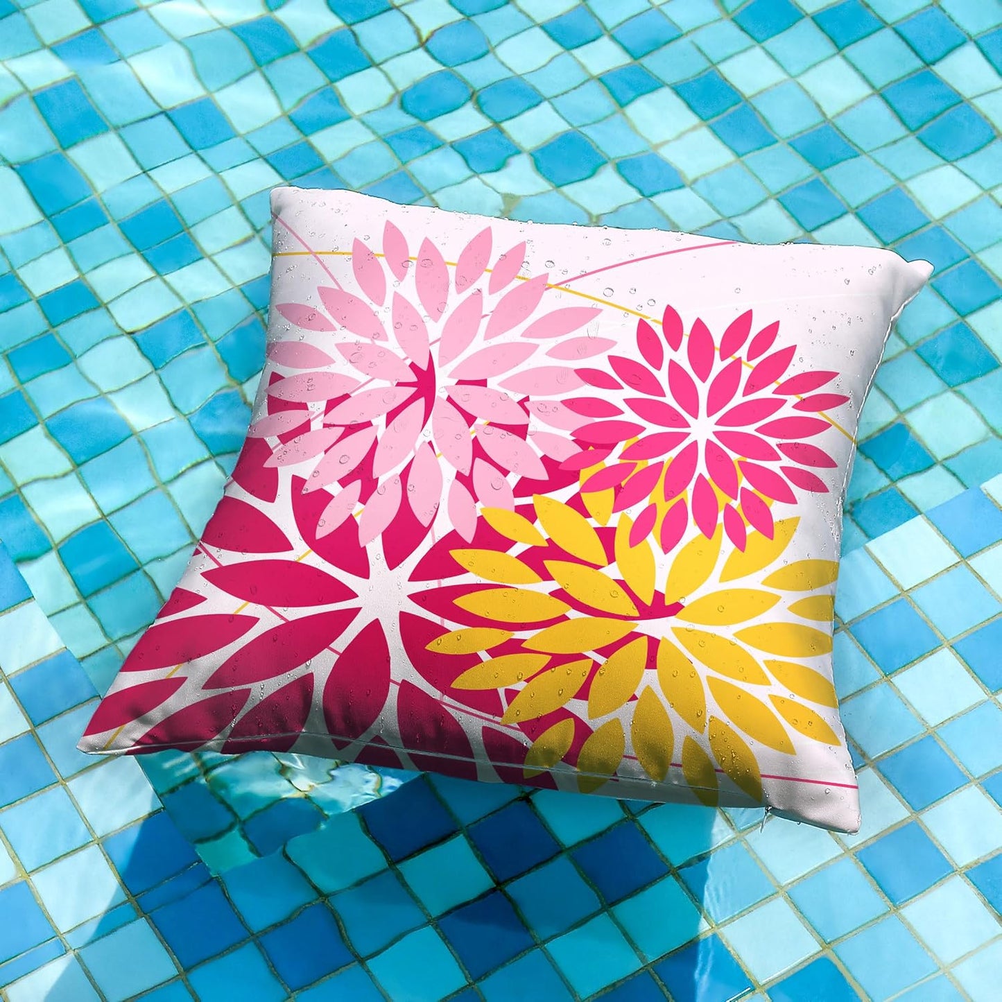 DFXSZ Outdoor Pillow Covers - 20x20 Inch Set of 2 Pink Yellow Flower Decorative Waterproof Summer Pillow Covers for Patio Furniture, Garden Couch