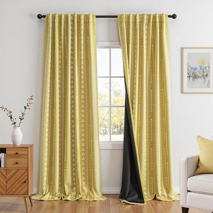 MEETSKY Yellow Blackout Curtains 84 inch Long - Printed Farmhouse Bohemian 95% Room Darkening Thermal Insulated Drapes for Bedroom Living Room, Back Tab, 50" Wide Each Panel, 2 Panels