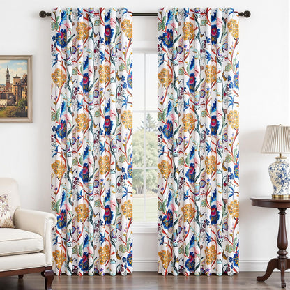 Topfinel Blackout Curtains for Bedroom Butterfly Flower Boho Farmhouse 72 Inch Long Drapes for Dining Room Living Room Royal Blue and Yellow French Country Hooks Rings Window Drapes,2 Panels