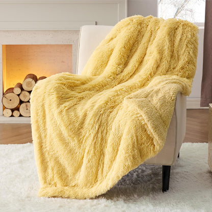 Bedsure GentleSoft Fluffy Yellow Throw Blanket, Room Decor Yellow Gifts for Women Men, Soft Cozy Fuzzy Plush Thick Warm Sherpa Fleece Faux Fur Throw Blanket for Couch Bed, Gifts for Mom Dad, 50x60
