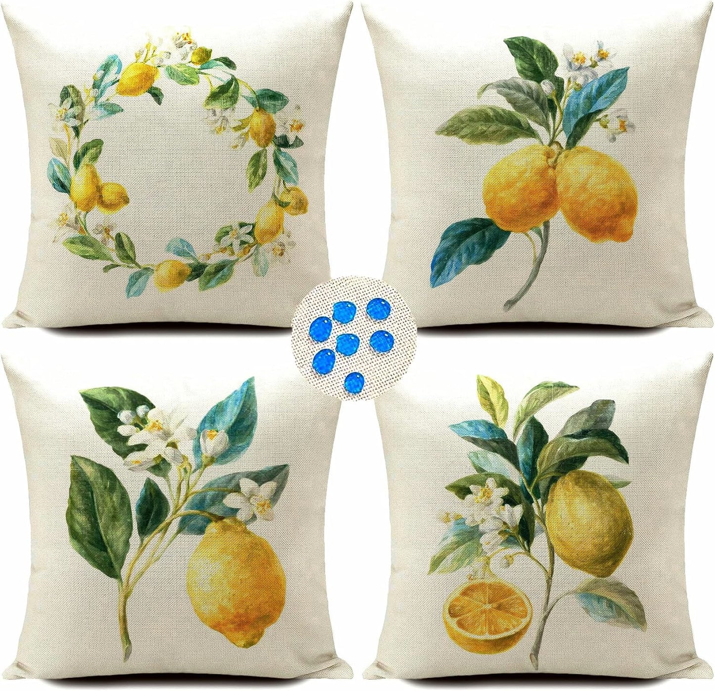 HUASHUZI Summer Pillow Covers Outdoor Waterproof Lemon Decor Yellow Cushions Throw Pillows Case 18x18 Inch Set of 4 Patio Furniture Pillows Decorative for Home Garden Sofa Couch