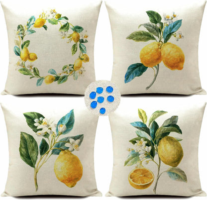 HUASHUZI Summer Pillow Covers Outdoor Waterproof Lemon Decor Yellow Cushions Throw Pillows Case 18x18 Inch Set of 4 Patio Furniture Pillows Decorative for Home Garden Sofa Couch