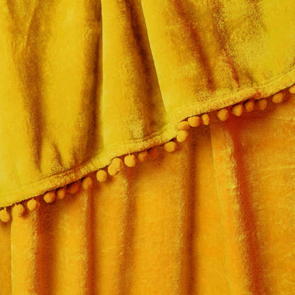 PAVILIA Fleece Throw Blanket for Couch with Pom Pom Fringe, Mustard Yellow, Soft Cozy Fuzzy Flannel Blanket for Sofa Bed, Lightweight Plush All Season Throw, 50x60 Inches