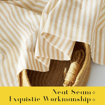 NICETOWN Cream Yellow Window Curtains for Bedroom, Tie Top Striped Print Thick Linen Light Filtering Window Treatments DIY Crafted Privacy for Kids Room, W52 x L84, 2 Panels