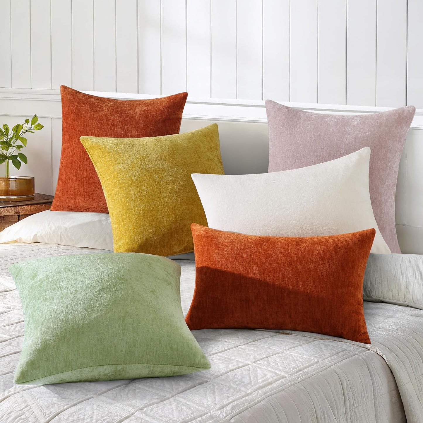 decorUhome Fall Chenille Mineral Yellow Throw Pillow Covers 18x18 Inch Set of 2, Decorative Soft Couch Pillow Covers Solid Dyed Accent Farmhouse Neutral Square Pillow Cases for Sofa