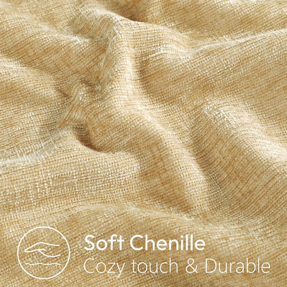 Stellhome Soft Decorative Chenille Pillow Covers 18x18 Inch Natural Yellow Boho Farmhouse Neutral Couch Throw Pillows for Bed Sofa Livingroom Pack of 2 Accent Modern Pillowcase Home Decor