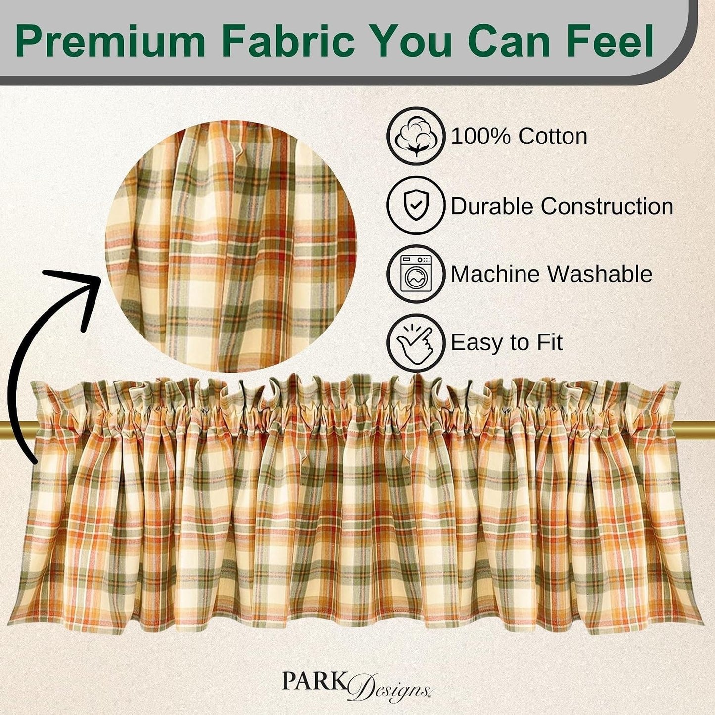 Park Designs Farmhouse Kitchen Valances for Windows - Lemon Pepper | Fall Decor Window Valance Curtains | Plaid Curtain Valances for Windows | Ideal for BOHO Living Rooms & Bathrooms | 72" x 14"