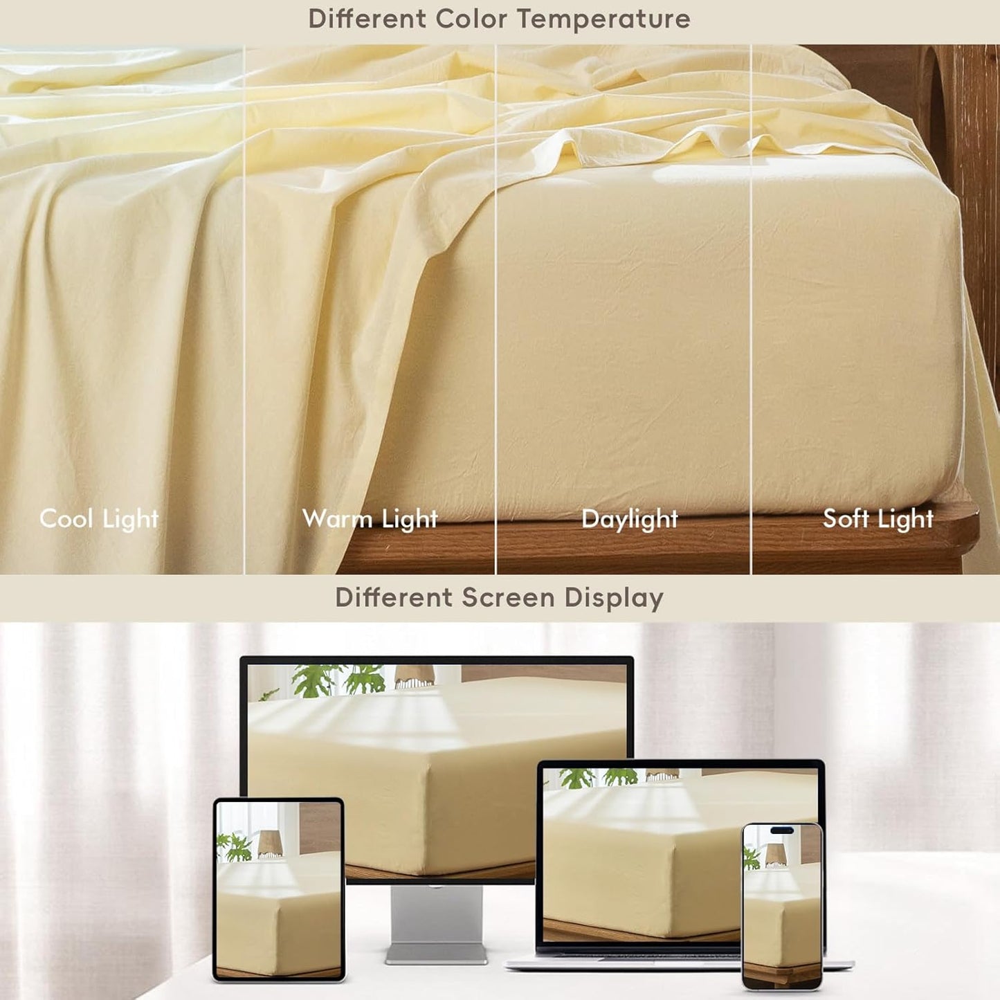 Fitted Bottom Sheet Only 100% Washed Cotton Linen Like Textured Breathable Durable Soft Comfy Deep Pocket Fits Mattress up to 17" (Heathered Butter Yellow, Full)