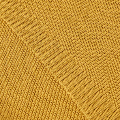 Longhui bedding Mustard Yellow Cotton Cable Knit Throw Blanket for Couch Sofa Bed, Home Decorative Lightweight Knitted Blankets with Bonus Laundering Bag, 60“ x 80”, Machine Washable