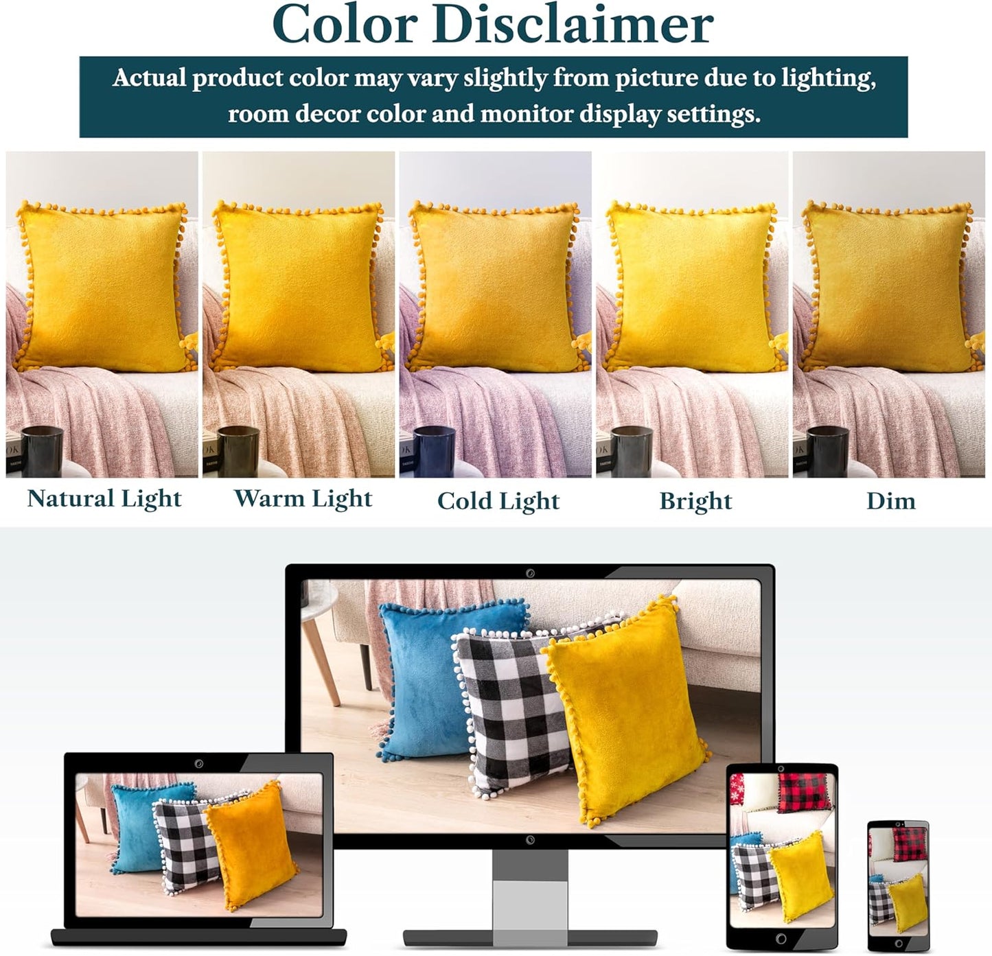 PAVILIA Mustard Yellow Throw Pillow Covers with Pom Pom 18x18 Set of 2, Decorative Pillow Cases for Bedroom Aesthetic, Small Throw Pillows Set for Bed, Velvet Euro Plush Cushion Covers for Sofa Couch