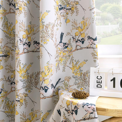 H.VERSAILTEX Floral 100% Blackout Curtains 84 inch Length 2 Panels Vintage Curtains Light Blocking Grommet Printed Patterned Thermal Insulated Yellow Flower Curtain for Living Room, Mustard/Black