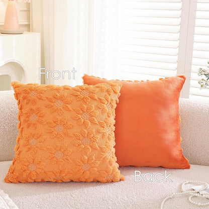 TAOSON Pack of 2, Spring Summer Farmhouse Mustard Yellow Flower Heart Sunflower Soft Plush Faux Fur Jacquard Throw Pillow Covers Soft Couch Pillowcases Cushion Covers for Living Room Bed Sofa 18 x 18