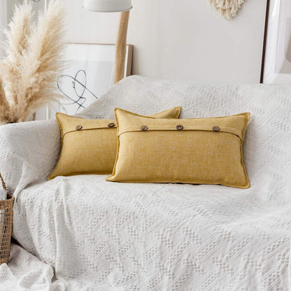 Home Brilliant 12x20 Pillow Covers Linen Boho Throw Pillows for Couch Triple Button Design Decorative Throw Pillow Covers for Indoor Sofa Bed Outdoor Summer Decor, Set of 2, Yellow