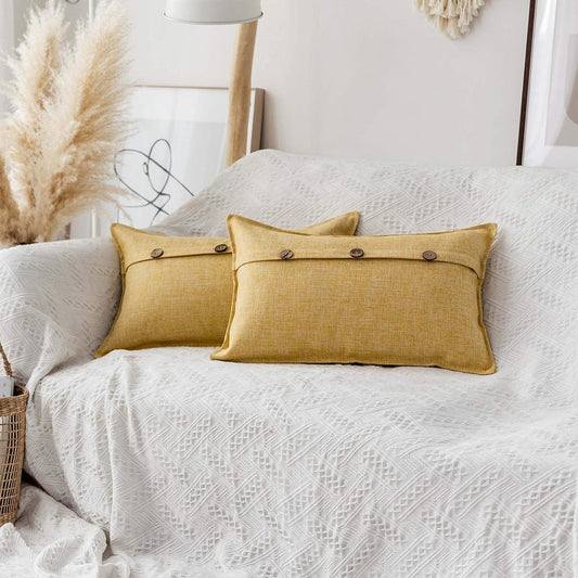 Home Brilliant 12x20 Pillow Covers Linen Boho Throw Pillows for Couch Triple Button Design Decorative Throw Pillow Covers for Indoor Sofa Bed Outdoor Summer Decor, Set of 2, Yellow