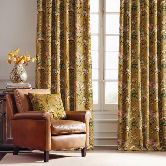StangH Yellow Velvet Floral Curtains 84 Inches for Living Room,Vibrant Printed Botanical Pattern Victorian Elegant Vintage Farmhouse Fall Drapes,52Wx84L,2 Panels