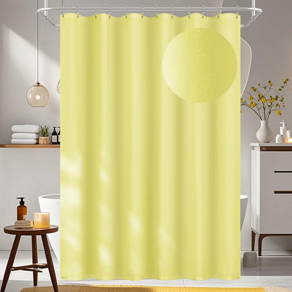 Waterproof Soft Microfiber Shower Curtain TPU Backed Lightweight, Bright Yellow Fabric Shower Curtain Liner with 2 Large Magnets, 72 x 72 Inch Hotel Quality Cloth Bathroom Curtain Washable