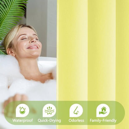 Waterproof Soft Microfiber Shower Curtain TPU Backed Lightweight, Bright Yellow Fabric Shower Curtain Liner with 2 Large Magnets, 72 x 72 Inch Hotel Quality Cloth Bathroom Curtain Washable