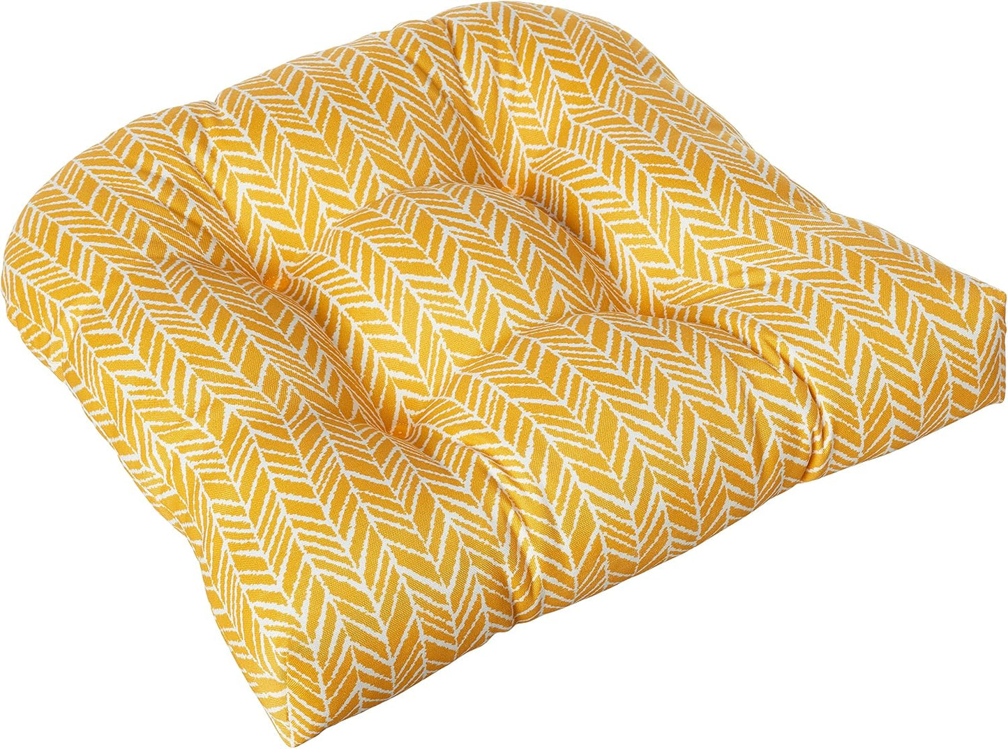 Pillow Perfect 610238 Outdoor/Indoor Herringbone Egg Yolk Tufted Seat Cushions (Round Back), 19" x 19", Yellow, 2 Pack