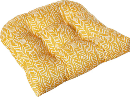 Pillow Perfect 610238 Outdoor/Indoor Herringbone Egg Yolk Tufted Seat Cushions (Round Back), 19" x 19", Yellow, 2 Pack