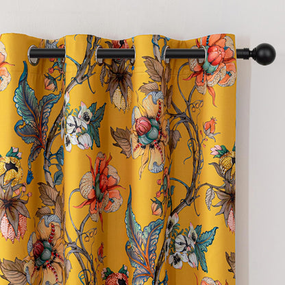MYSKY HOME Yellow Floral 95% Blackout Curtains 84 Inches Long for Living Room Bedroom Thermal Insulated Light Blocking Noise Reducing Flower Printed Vintage Window Treatments Grommet, 2 Pcs, 52" Wide