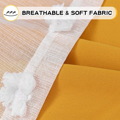 MYSKY HOME Yellow Curtains for Living Room Nursery Curtains 84 Inch Long Double Layer Curtains for Kids Room White Pom Pom Sheer Blackout Grommet Room Darkening Window Curtains 2 Panels Set 52" x 84"