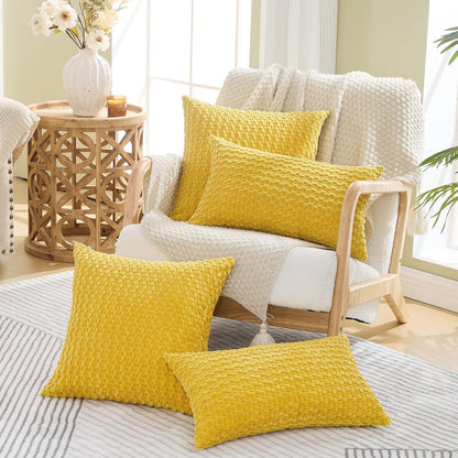 GAWAMAY Decorative Throw Pillow Covers 18x18 Inch Set of 2 for Living Room Couch Bed Sofa, Farmhouse Square Cushion Cover Soft Striped Corduroy Pillow Cases Boho Accent Home Decor (45x45cm) Yellow