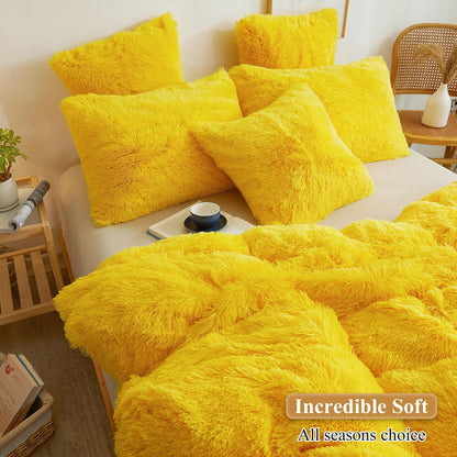 XeGe Faux Fur Throw Pillow Covers, Luxury Fluffy Plush Pillow Shams, Shaggy Decorative Pillow Cushion Cover for Sofa Bed Couch with Zipper Closure, Pack of 2 (18''x18'', Yellow)