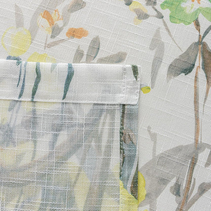 SUOUO Grey and Yellow Floral Sheer Curtains Linen Textured for Living Room 96 inches Long Rod Pocket Print Wildflower Window Drapes for Bedroom 2 Panels