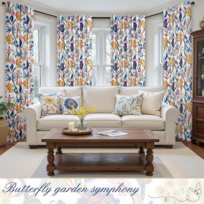 Topfinel Blackout Curtains for Bedroom Butterfly Flower Boho Farmhouse 72 Inch Long Drapes for Dining Room Living Room Royal Blue and Yellow French Country Hooks Rings Window Drapes,2 Panels