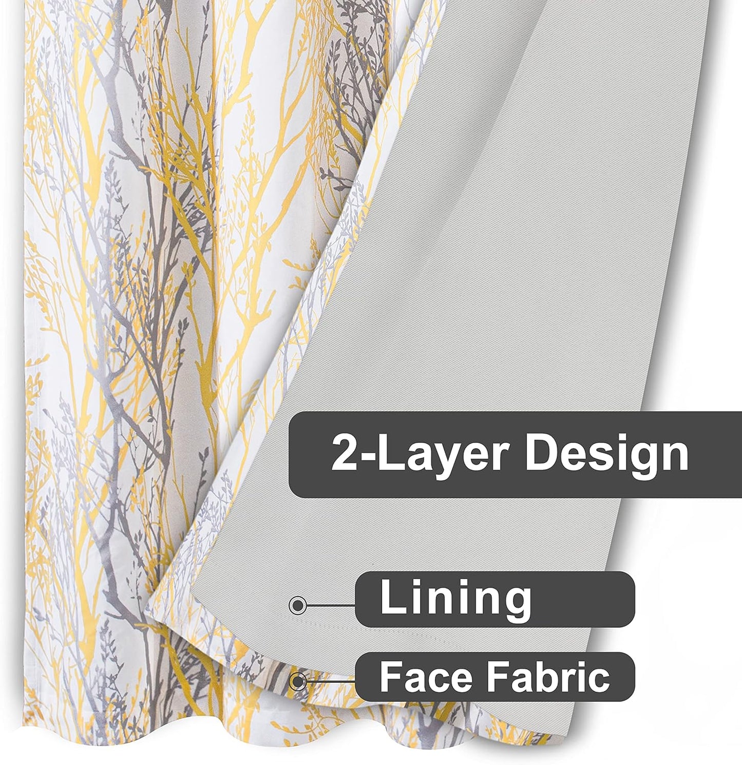 DriftAway Tree Branch Blackout Curtains Double Layer 84 Inches Long for Bedroom Printed Patterned Classic Thermal Insulated Summer Sound Lined Grommet Drapes for Living Room 2 Panels Yellow/White