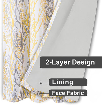 DriftAway Tree Branch Blackout Curtains Double Layer 84 Inches Long for Bedroom Printed Patterned Classic Thermal Insulated Summer Sound Lined Grommet Drapes for Living Room 2 Panels Yellow/White