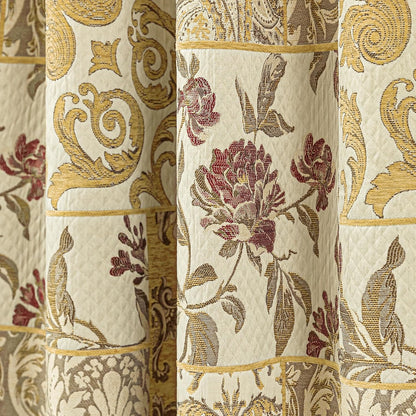 Loom and Mill Damask Patchwork Curtains for Bedroom, Beige Yellow Lined Jacquard Curtains 2 Panels with Tiebacks, Window Curtain for Living Room Banquet Halloween Decor, Rod Pocket(52”x 84”, 2 Panels)
