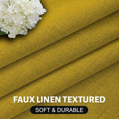 SimpleHome Mustard Yellow Linen Curtains for Bedroom 90 Inch Long 2 Panel Set,100% Blackout Faux Linen Textured Curtains Grommet for Living Room with White Liner Grommet