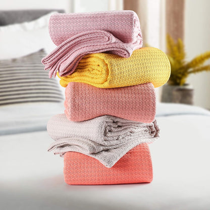Belizzi Home 100% Cotton Bed Blanket, Breathable Bed Blanket King Size, Cotton Thermal Blankets King, Perfect for Layering Any Bed for All Season, Mustard Yellow
