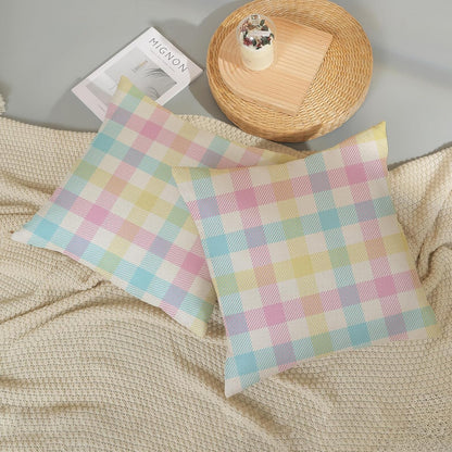 Spring Buffalo Plaid Pillow Covers 18x18 Set of 2 Yellow Blue Pink Checkered Easter Throw Pillows Summer Outdoor Decorative Pillowcase Farmhouse Linen Holiday Decor Cushion Case for Couch Sofa