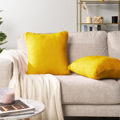 PAVILIA Mustard Yellow Velvet Fleece Throw Pillow Covers 18x18 Set of 2, Soft Decorative Cushion Covers for Couch Sofa Bed, Square Accent Pillow Cases with Hidden Zipper