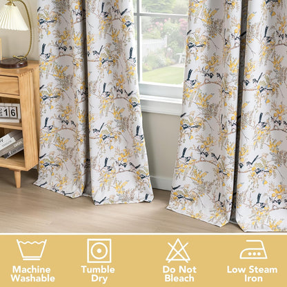 H.VERSAILTEX Floral 100% Blackout Curtains 84 inch Length 2 Panels Vintage Curtains Light Blocking Grommet Printed Patterned Thermal Insulated Yellow Flower Curtain for Living Room, Mustard/Black