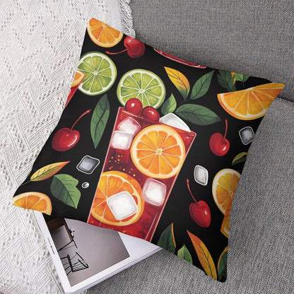 Cartoon Lemon Cocktail Throw Pillow Covers for Living Room Bedroom, Rustic Summer Fruit Drink Pillowcases Outdoor Cushion Case for Couch Sofa Bed, 12x12 inch